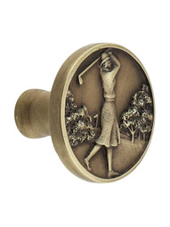 Lady of the Links Cabinet Knob in Antique Brass.